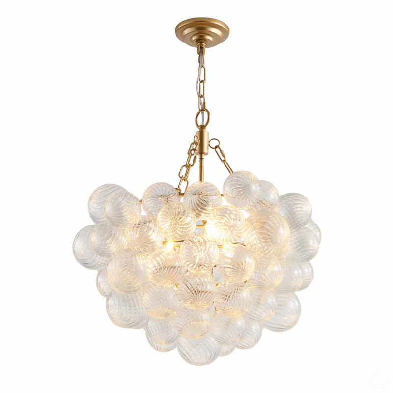 20-Inch Gold Pendant Light Chandelier With Threaded Clear Glass Globe Shade – Adjustable Height