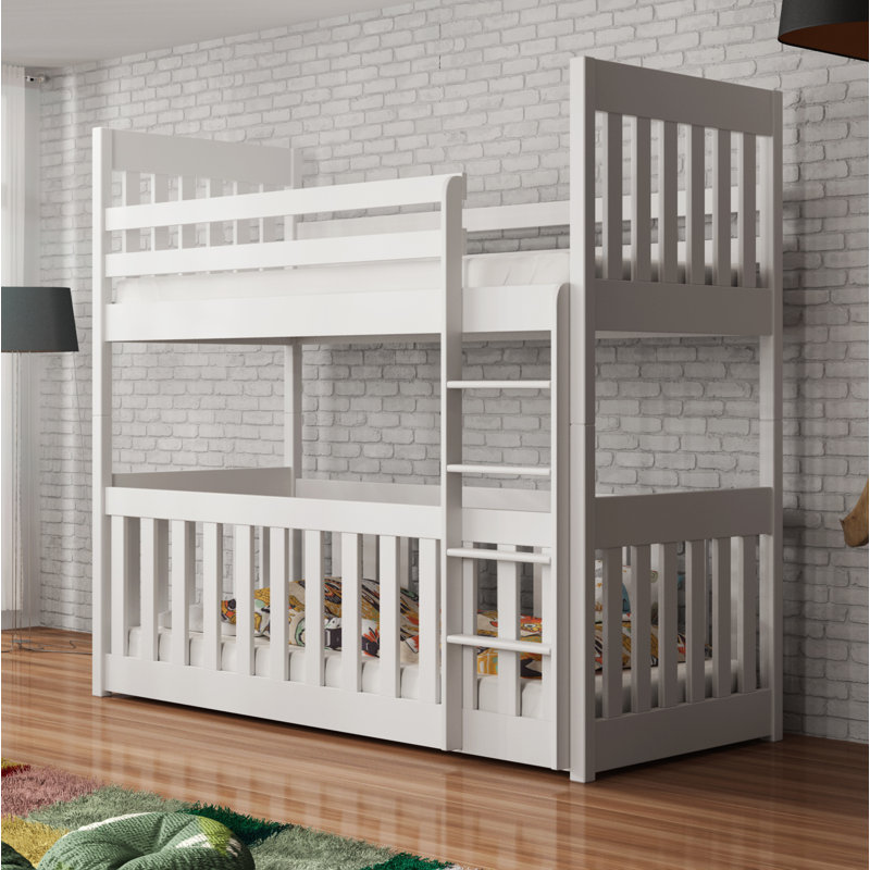Laskowski Single (3') Standard Bunk Bed and Mattress, Right Ladder, White