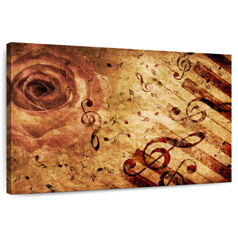 Abarca rose grunge et notes de musique, H 26 po x l 39 po