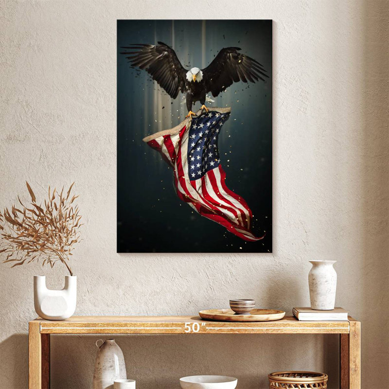 Borges Eagle And American Flag, 39" H x 26" W
