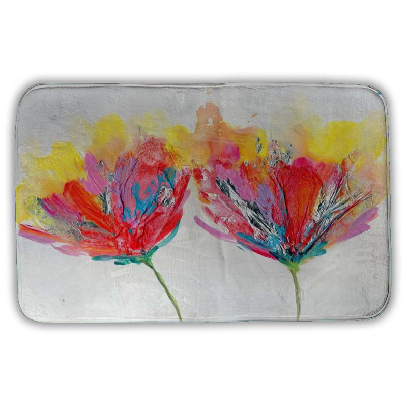 Colorful flowers with a butterfly Bath Mat with Non-Slip Backing - Quick Dry Memory Foam Bathroom Rug - Absorbent - Modern Plush Spa-Style - Machine Washable