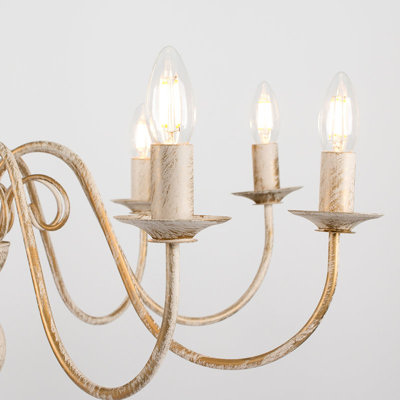 Margarita 8 - Light Candle Style Chandelier, Distressed White, 3000k