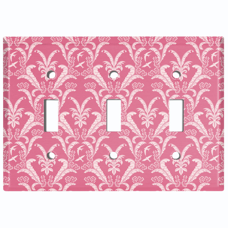 Plaque murale d'interrupteur de lumière à motif en métal (rouge plume damassé - triple basculement), Rouge