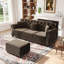Canapé Chesterfield 82,6 po en velours moderne avec repose-pieds et coussins-1858324318