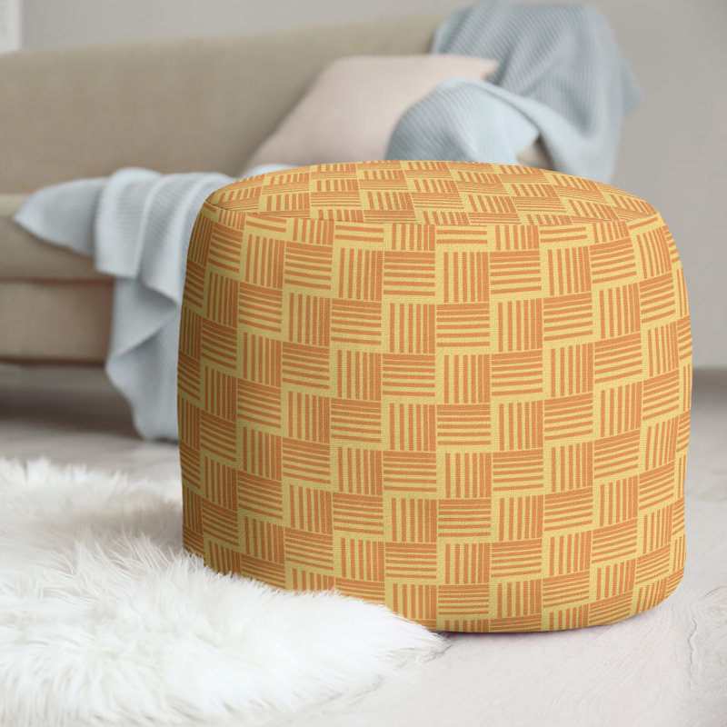 Upholstered Pouf, Yellow/Orange