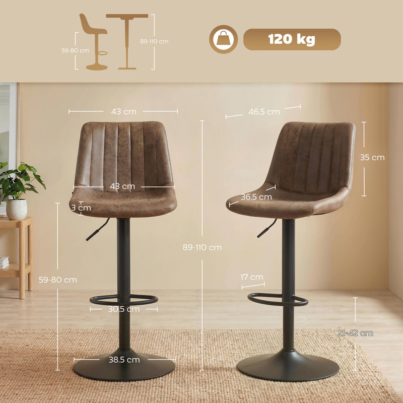 Kait Swivel Upholstered Adjustable Height Counter Stool with Metal Frame, Brown