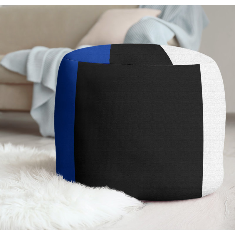 Repose-pieds cubique rond à rayures 20,5", Bleu / noir / blanc