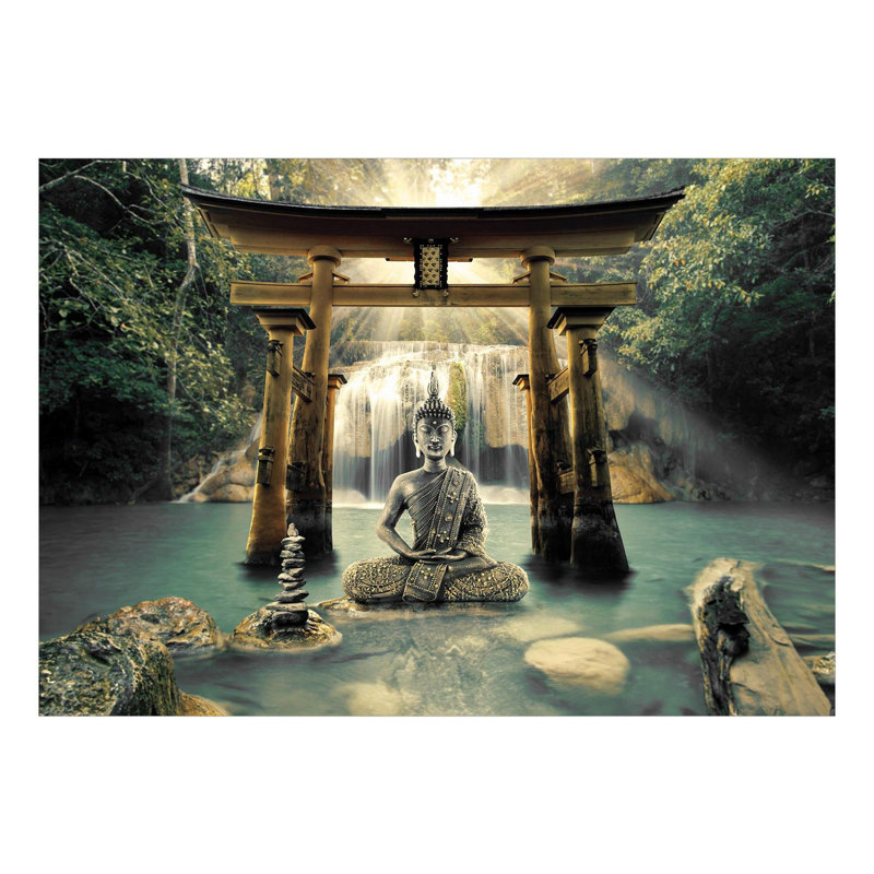 Adhésif mural Silesia Buddha Temple, Brun, L 124 po x l 173 po