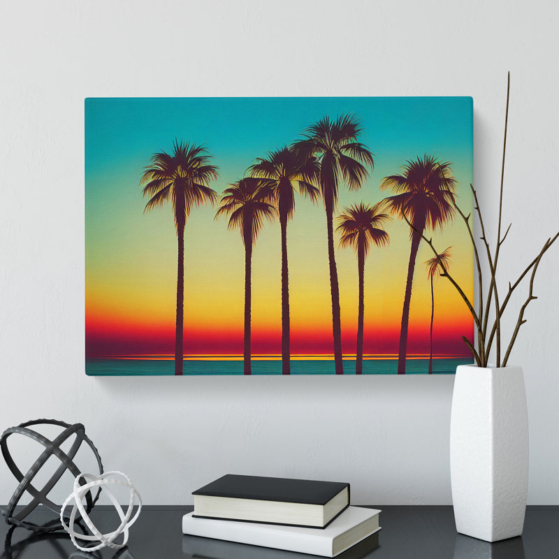 Beautiful Palm Tree Sunset - Wrapped Canvas Print, 35cm H x 50cm W x 3cm D