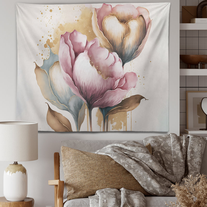 Tapisserie en polyester rose, H 32 po x l 39 po