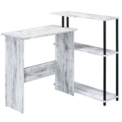 Bureau antique blanc et noir avec 3 tablettes fonctionnelles, étagère latérale, poste de travail de style bureau, compartiment spacieux pour ranger les livres