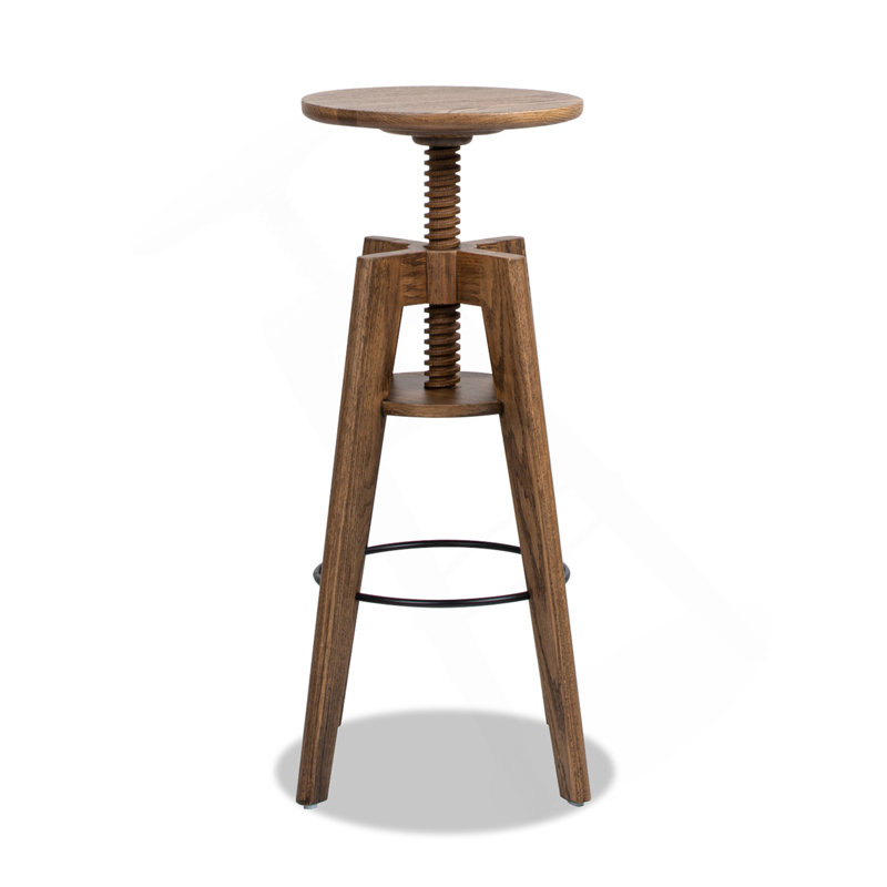 Spencer Minimalist Oak Wood Adjustable Bar Counter Stool, Walnut Brown Oak Wood