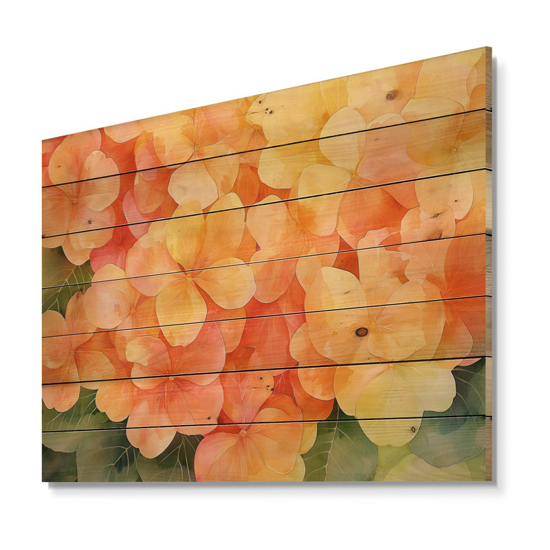Éternelle sérénade d'hortensia II - Art mural traditionnel en bois sur bois de pin naturel, H 34 po x l 44 po x P 0,78 po