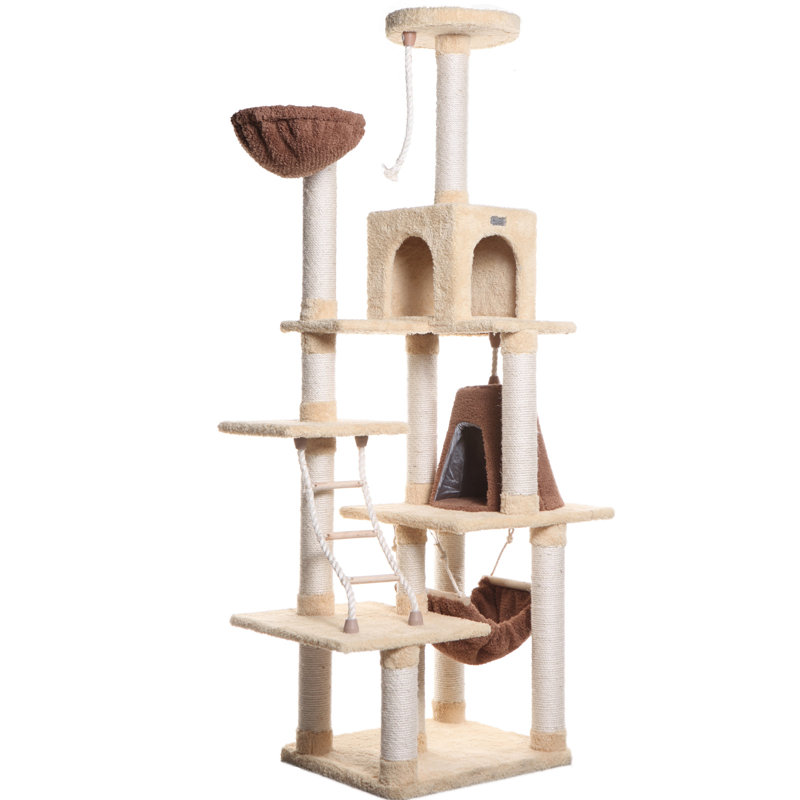 Goldenrod Sisal and Faux Fur Multi-Level Cat Tree with Condo