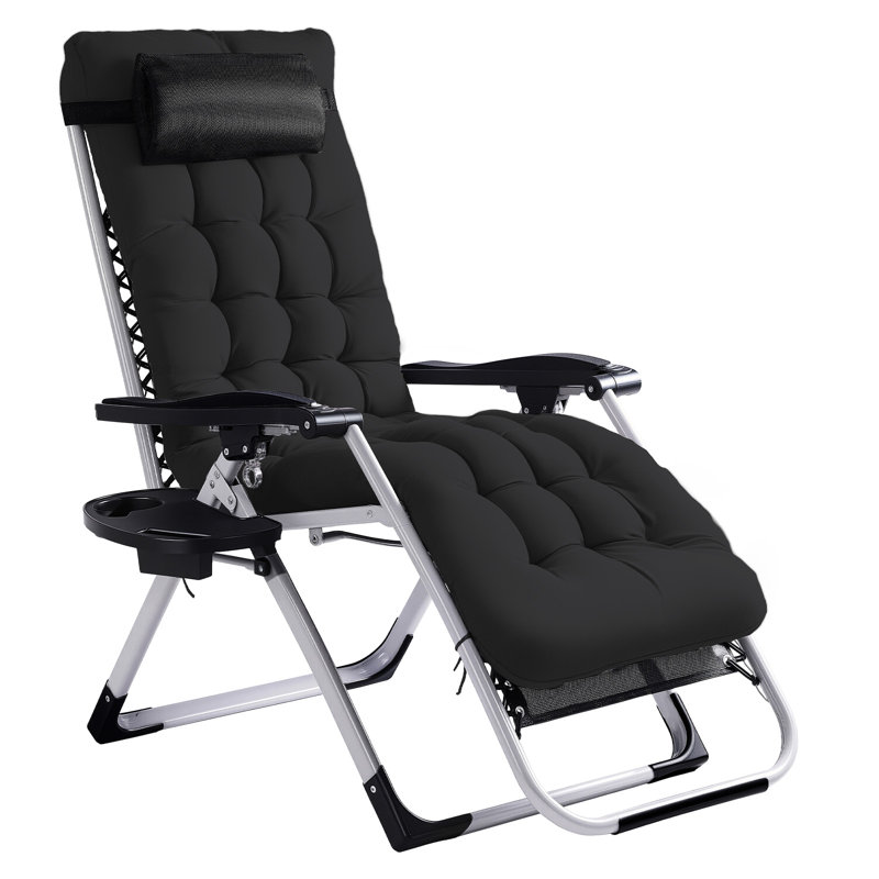 Patio Folding Zero Gravity Chair With  Cushion, Black