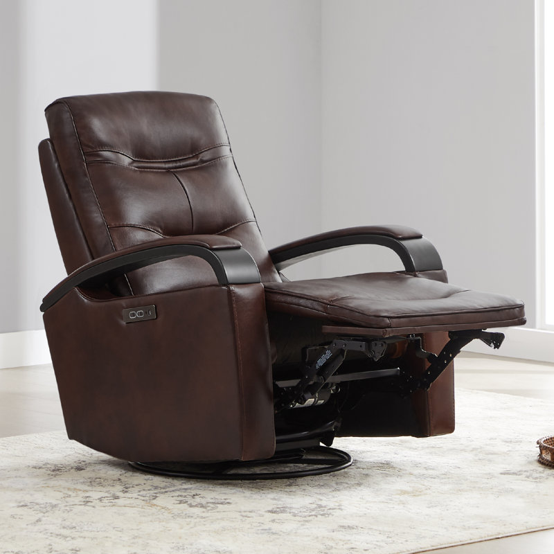 Britnee Genuine Leather Swivel Power Recliner, Cognac Genuine Leather