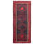 Tapis de couloir en laine noué à la main de conception unique 4 pi 7 po x 10 pi 8 po CEI des années 1990 Tapis décoratif rouge/bleu marine