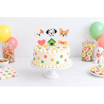 Décorations de gâteau de jour d'adoption de chiot, choix de gâteau d'anniversaire de maison de chien, ensemble de papier cartonné vert corail