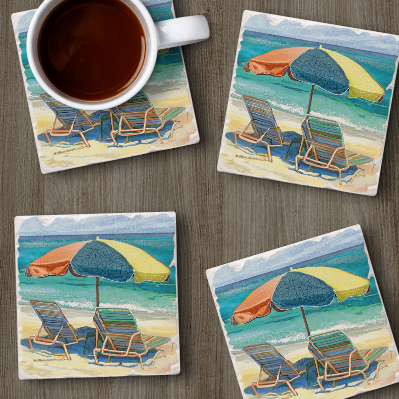 Square Ceramic Coaster Set with Cork Backing, 4-Piece