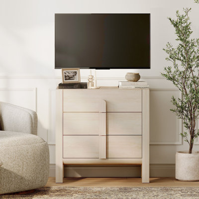 Meuble télé 31,5 po Mid-Century, commode à 3 tiroirs, console en bois avec rangement pour le salon et la chambre à coucher