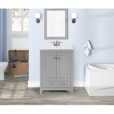 Adak 24" Single Bathroom Vanity Cabient With Porcelain Top & Sink. Versatile Gray. Pre-Assembleb