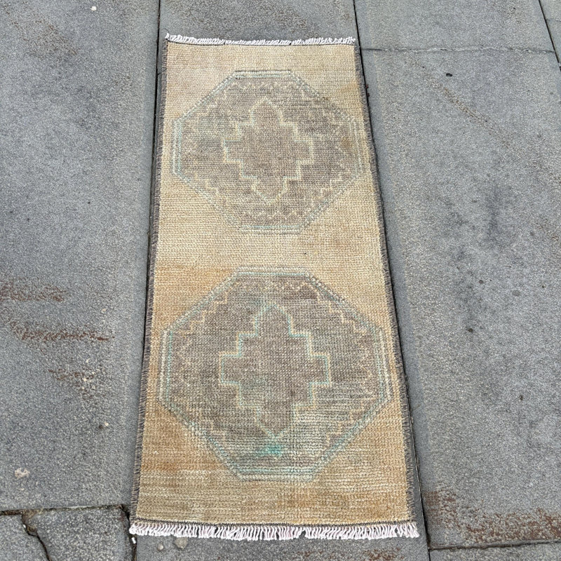 Handmade Turkish Wool Rug with Geometric Pattern Ideal for Rustic Decor in Tone