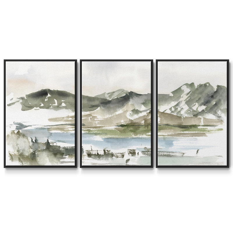 Snowcappé Mountain Study II - 3 pièces, reproduction sur toile, H 24 po x l 48 po x P 2 po, Noir