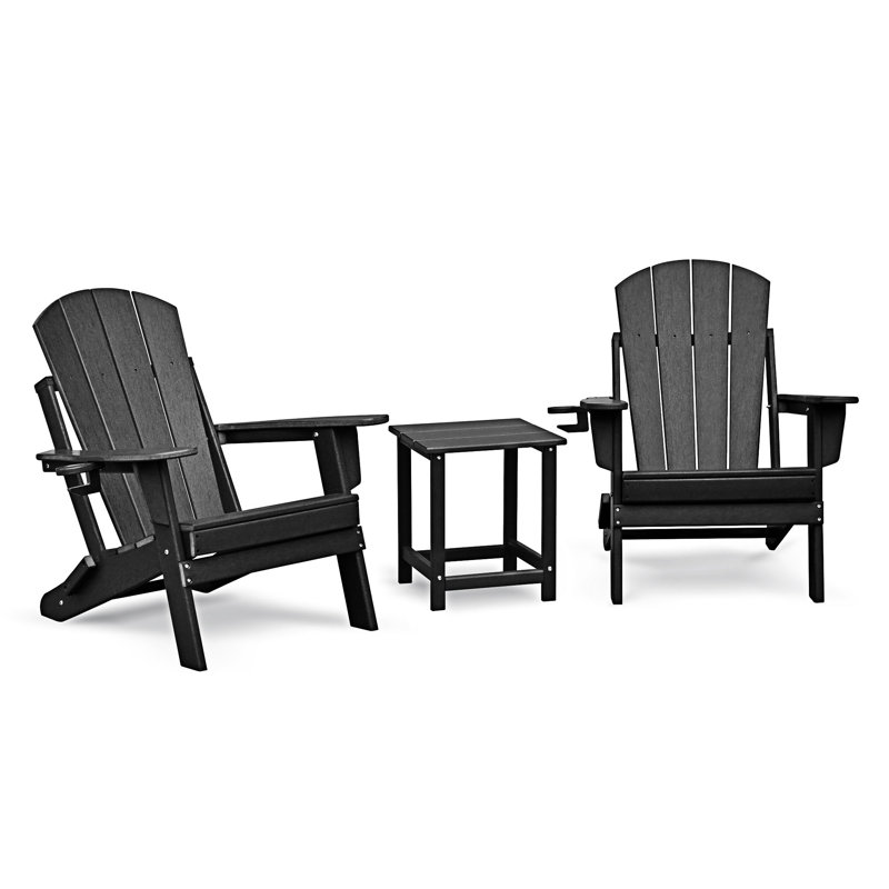 Ensemble de chaises pliantes Adirondack d'extérieur, Noir