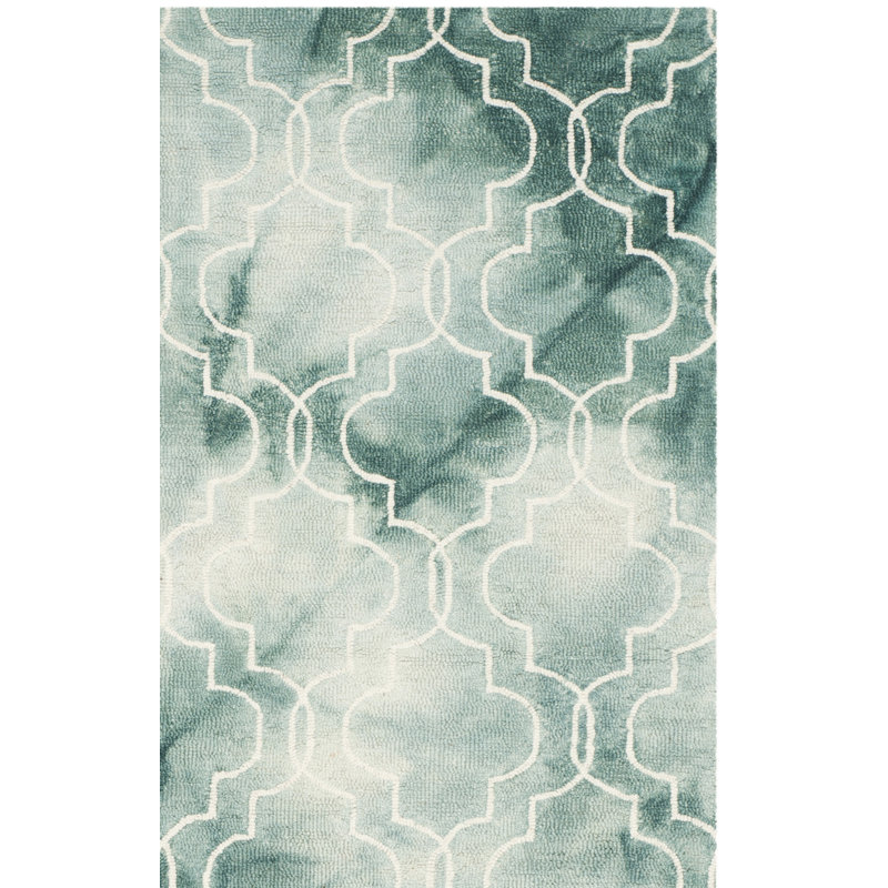 Berman Hand Tufted Wool/Cotton Geometric Rug in Sage Green/Ivory, Square 7'