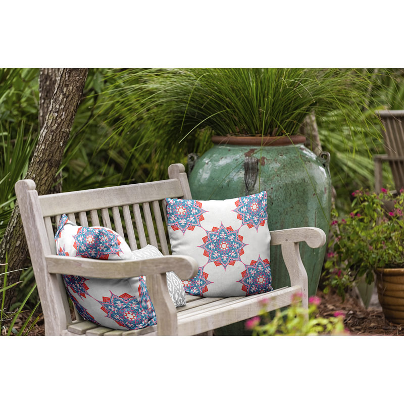 Happy Hippy Geometric Outdoor Reversible Throw Pillow, 18" H x 18" W, Blue/Coral