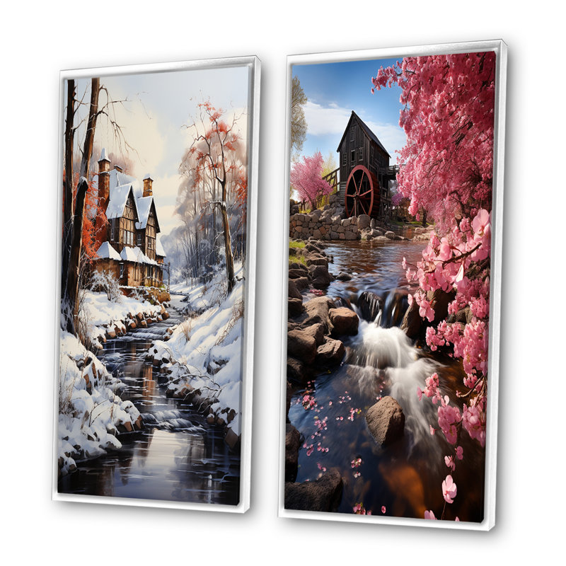 Blanc blanc brun en hiver "Blanc brun en hiver" 2 pièces, H 40 po x l 40 po, Cadre blanc