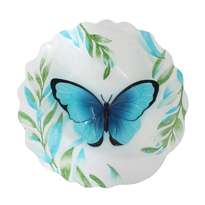 Bain d'oiseaux en verre papillon bleu