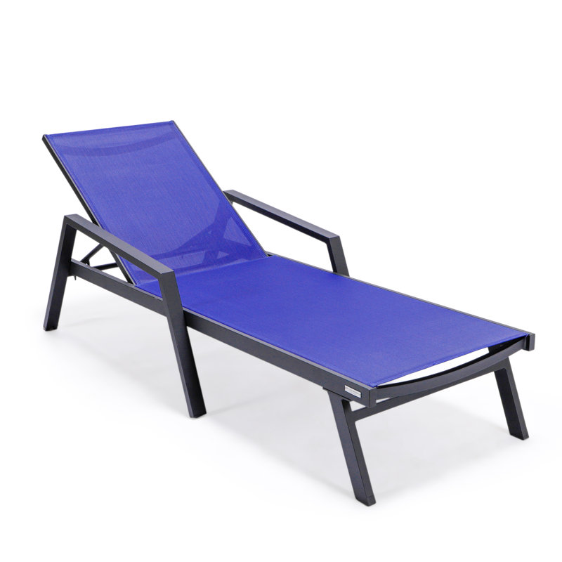 Marlin Outdoor Patio Reclining Chaise Lounge Arm Chair with Powder-Coated Aluminum Frame- Breathable Sling Mesh Fabric, Adjustable Backrest