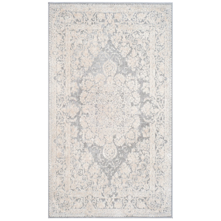 Calidia Oriental Light Gray/Cream Area Rug