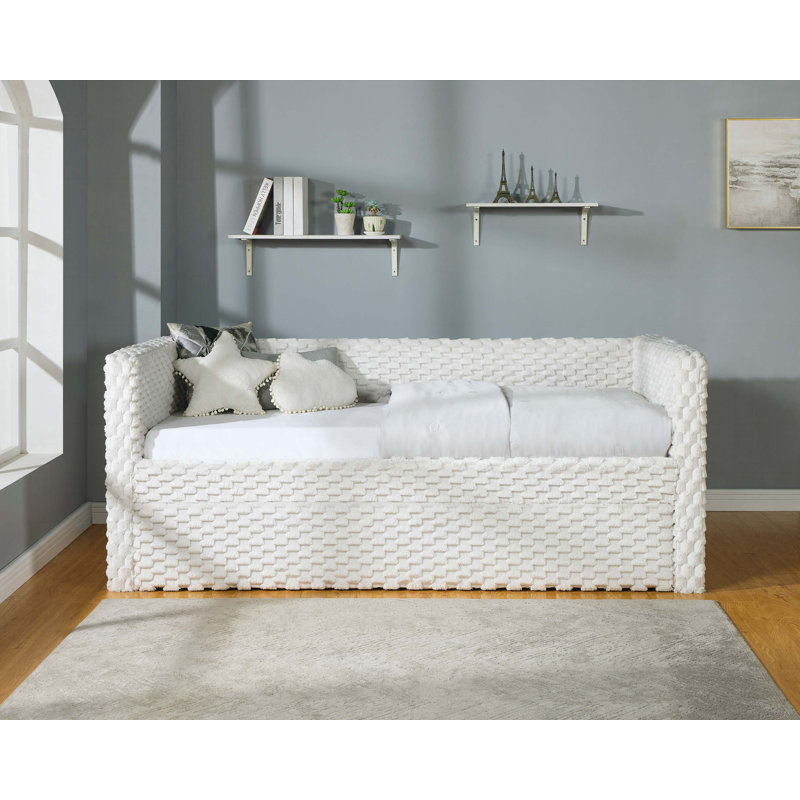 Charmant lit de jour moderne avec couchette coulissante pour une utilisation polyvalente, Blanc antique