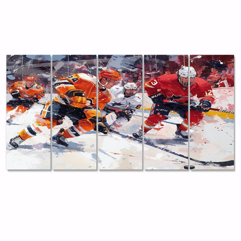 «Hockey Joueurs pendant les Playoffs I» - ensemble d'art mural en toile, H 28 po x l 60 po