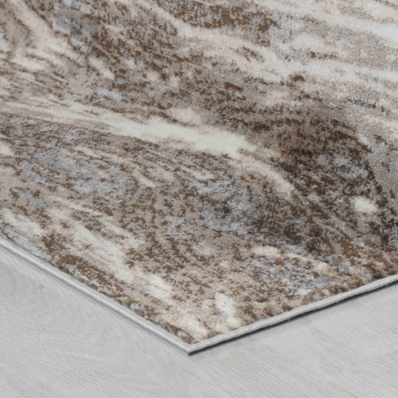 Rug Branch Aarav 4' x 6' (3'11" x 5'7") Brown/Grey Abstract Indoor Area Rug, Contemporary, Low Pile, Stain-Resistant Carpet - Living Room, Bedroom, Dining Room, and Kitchen