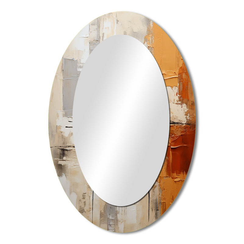 Gris / jaune / orange / Impressions - Miroir mural gris moderne et ovale, 36 po x 24 po
