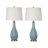 Modern Coastal Aqua Glass Table Lamp Set of 2 with White Linen Shades, 30" Tall