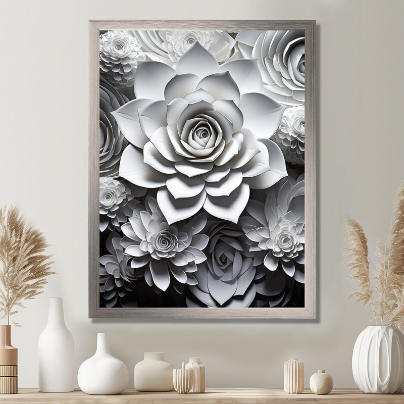 Minimalisme noir et blanc «Succulent I», reproduction sur toile encadrée, H 40 po x l 30 po x P 1,5 po, Silver Floater Framed