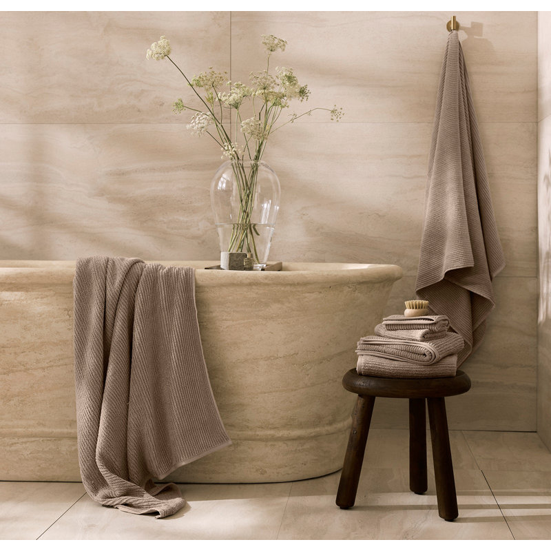 Turkish Ribbed Ribbed Towel Set, Washcloths - 2 Pack, Walnut
