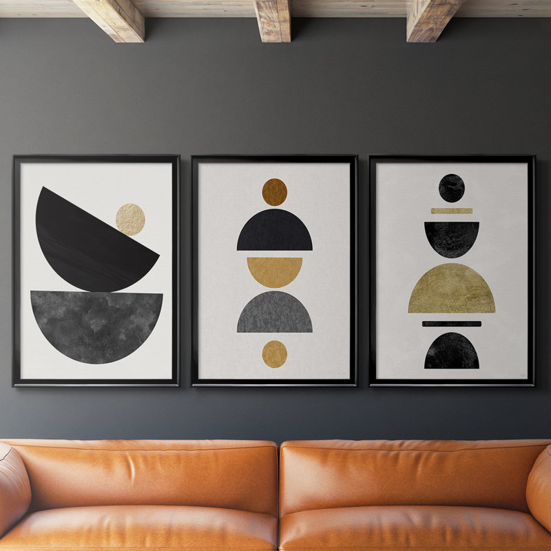 Delicate Balance - Toile tendue avec châssis sur mesure - 3 pièces, 19" H x 45" W, Noir, noir, noir, noir