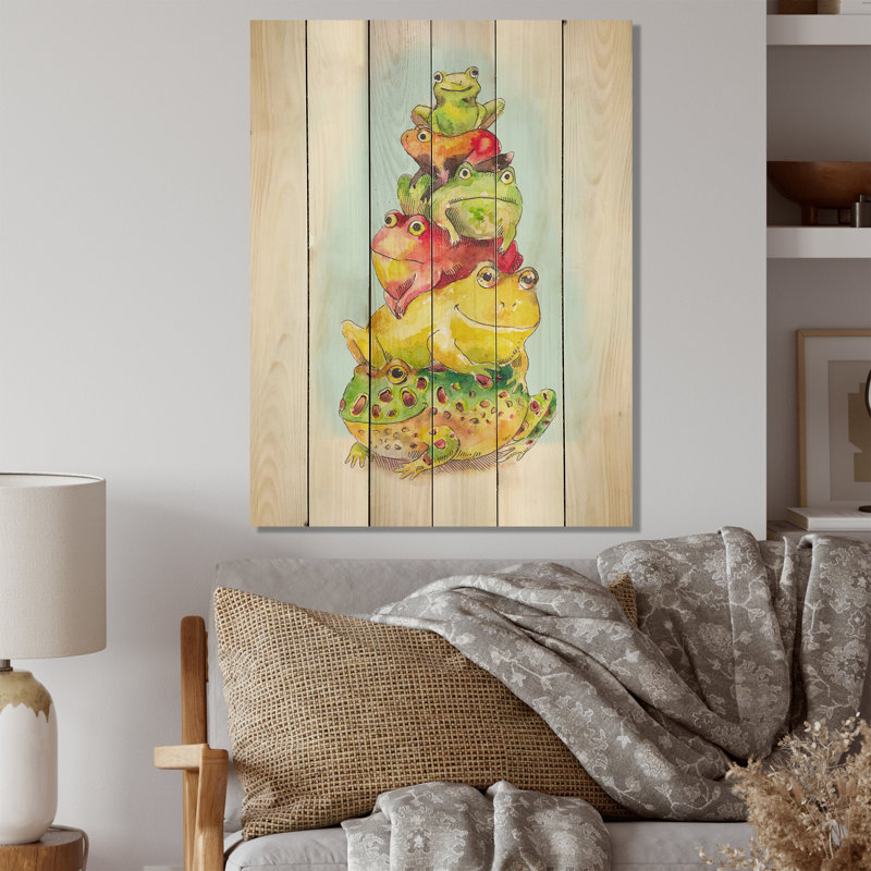 «Bunch Of Funny Toads», impression d'art mural en bois traditionnel, H 20 po x l 12 po x P 1 po