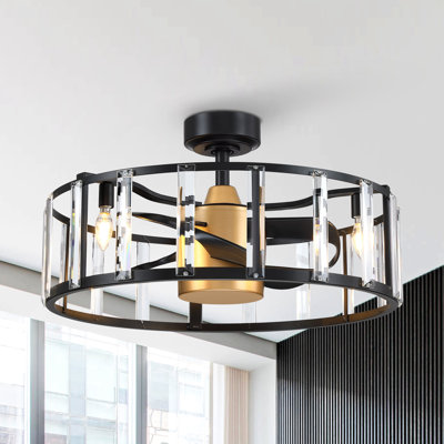 Bavoryn 26.7'' Crystal Caged Ceiling Fan with Light Kit and Remote Control