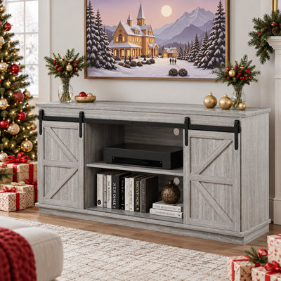 Ben Tv Stand For Tvs Up To 65" With Double Sliding Barn Doors And Storage Cabinets