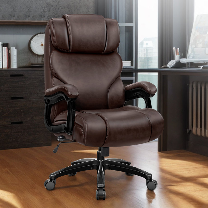 Renasia Faux Leather Swivel Executive Chair with Lumbar Support , Brown