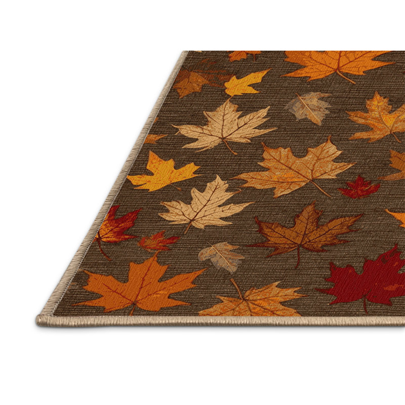 Machine Washable Botanical Brown Area Rug, Rectangle 2' x 3'