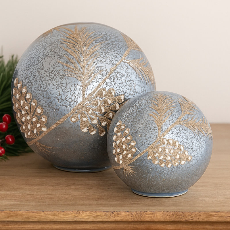 LED Pinecone Globe, Brown/Gray