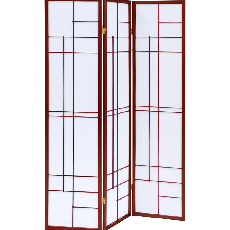 Paravent à 3 panneaux blanc et brun rouge pour une présentation polyvalente, tissu en bois d'hévéa, aspect multidimensionnel, utilisation de l'espace de 52 pouces de large, structure en bois, élégant