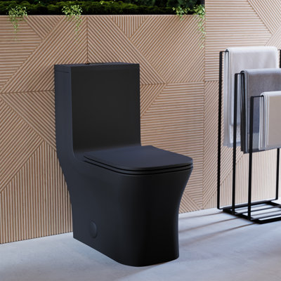 Concorde One Piece Square Toilet Dual Flush in Matte Black, Black Hardware 1.1/1.6 gpf